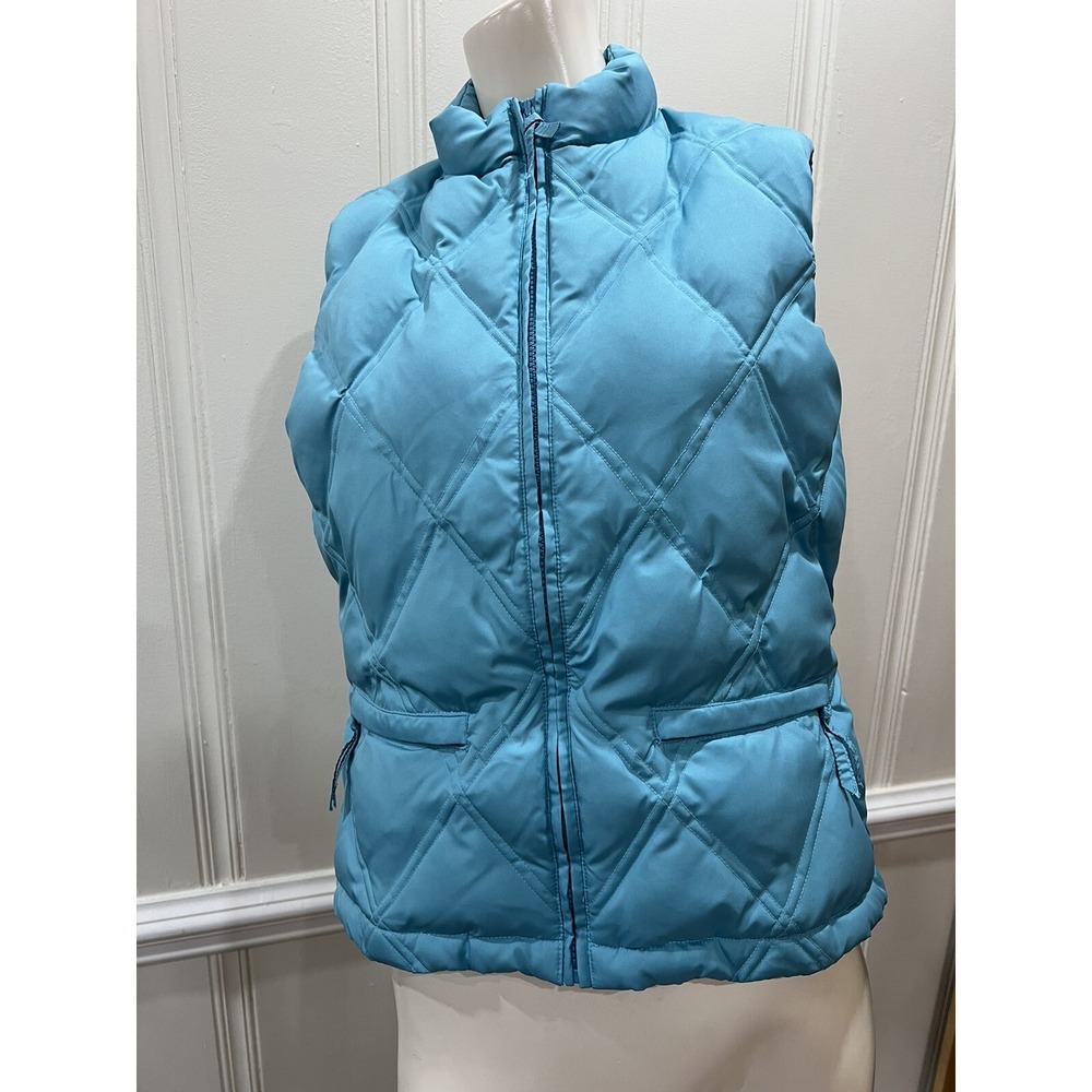 GAP Womens Down Puffer Vest Quilted Pockets blue Fleece Lined Medium